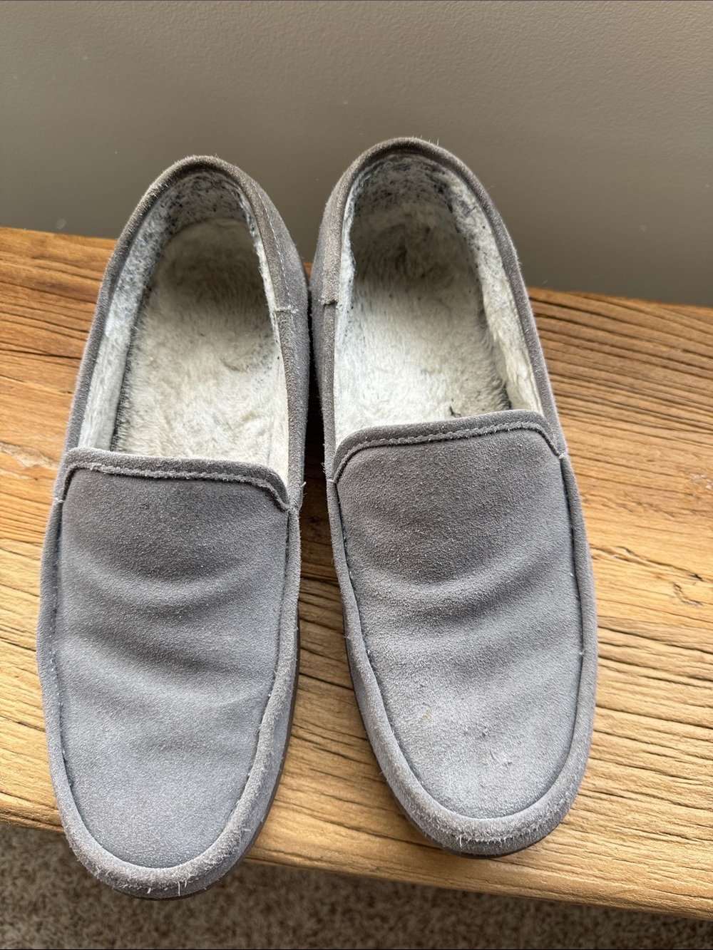 Vionic Gray Suede Slip-On Loafers with Faux-Fur Lining